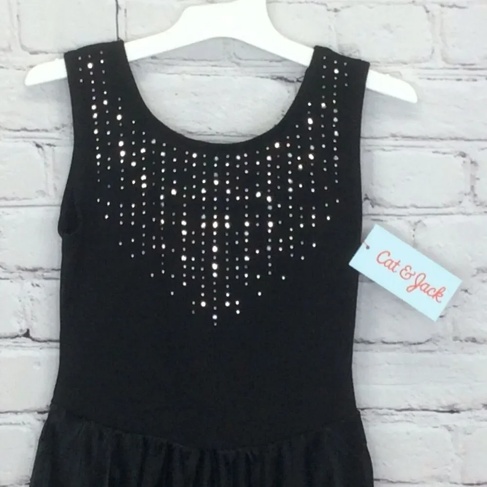Cat & Jack Girls Tank Leotard Black Ballet Dance Gymnastics Bodysuit Sz S (6/6x)